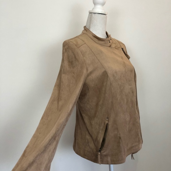 Adrienne Vittadini Tan Faux Suede ZIP up Jacket - Picture 3 of 8